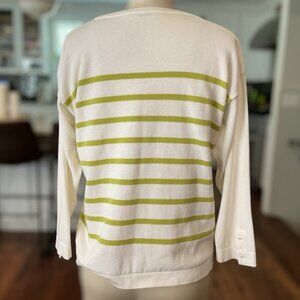 Amina Rubinacci Italy Cotton White Pistachio Striped Pullover Sweater